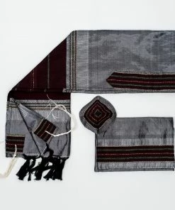 Gabrieli Tallit Elia - Silk Tallit- Bordeaux And Gold On Gray Gabrieli Tallits