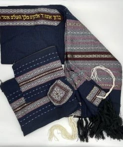 Gabrieli Tallit Gabrieli Premium - Wool Tallit - Lilac Purple, White, Bordeaux And Gold On Dark Blue Gabrieli Tallits
