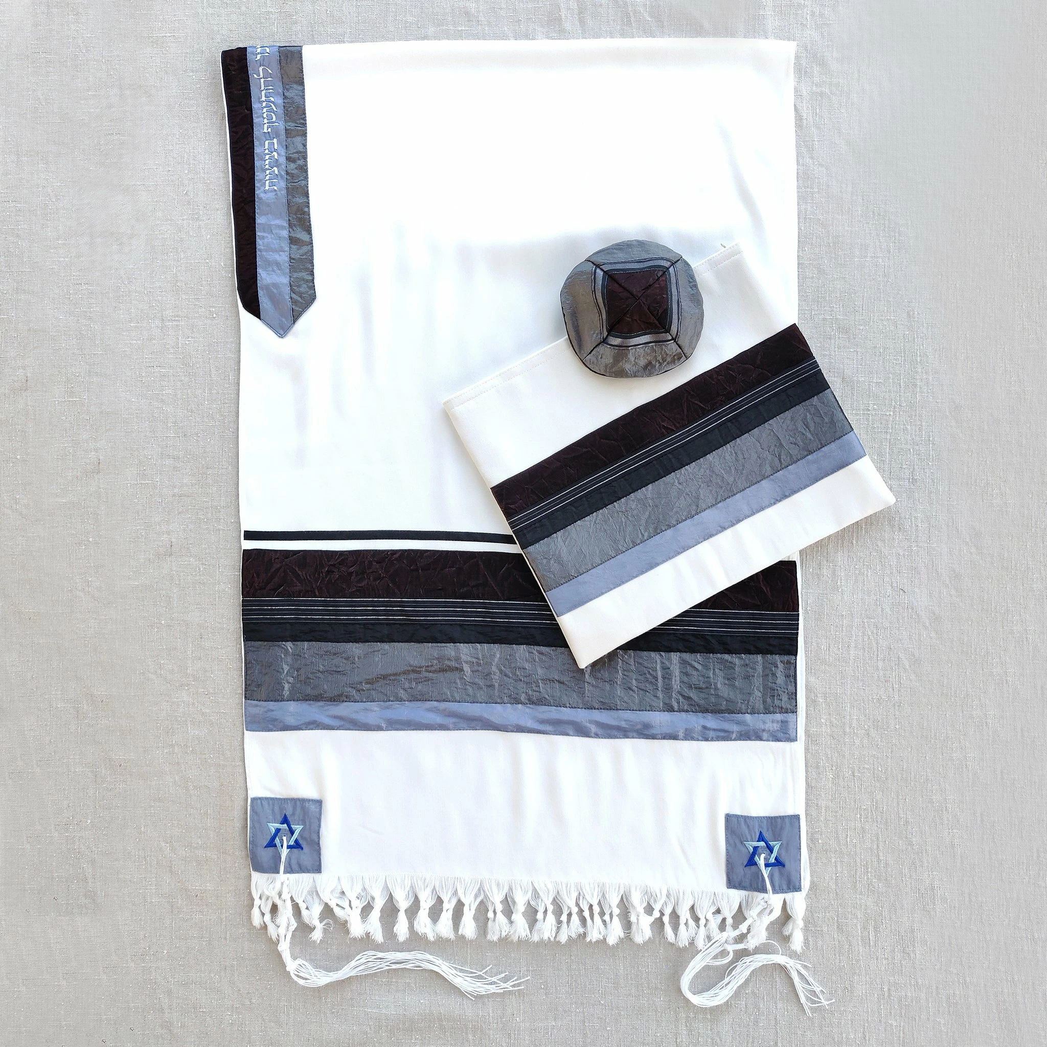 Elegant Gabrieli Tallit - Rust Brown On White Gabrieli Tallits
