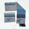 Gabrieli Tallit Ella - Silk Tallit- Blues With Silver On Gray