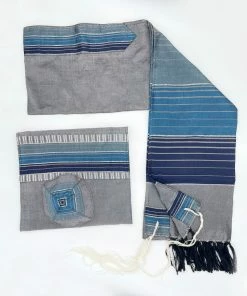 Gabrieli Tallit Ella - Silk Tallit- Blues With Silver On Gray