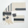 Gabrieli Tallit Gabrieli Tallits Adam - Cotton Tallit - Blues And Silver On Off-White
