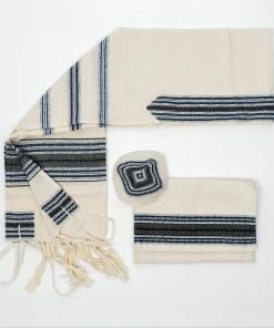 Gabrieli Tallit Gabrieli Tallits Adam - Cotton Tallit - Blues And Silver On Off-White