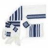 Gabrieli Tallit Gabrieli Tallits David - Wool Tallit - Wide Blue Stripes With Silver