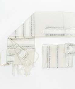 Gabrieli Tallit Perach - Wool Tallit - Silver Stripes On Off-White Gabrieli Tallits
