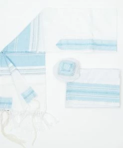 Gabrieli Tallit Elia - Silk Tallit - Baby Blue With Silver On White Gabrieli Tallits