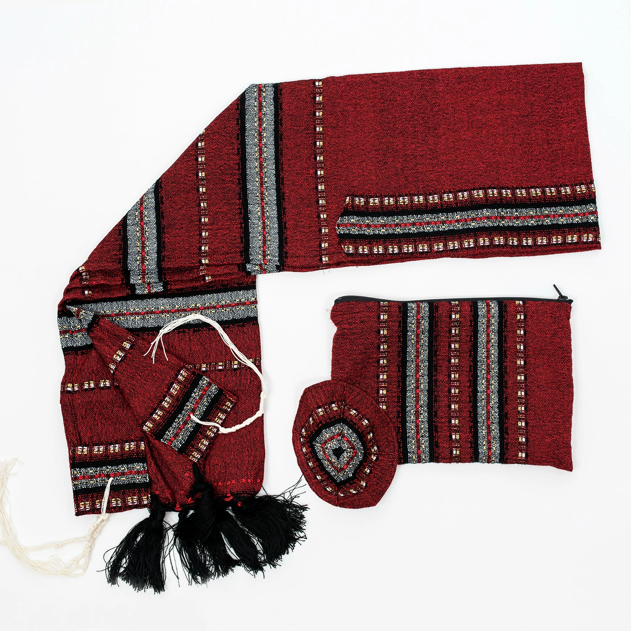 Gabrieli Tallit Ruth - Wool Tallit - Black And Gray With Gold On Red Gabrieli Tallits