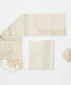 Gabrieli Tallit Elia - Cotton Tallit - Gold And Silver On Off-White Gabrieli Tallits