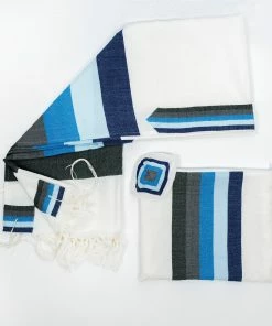 Gabrieli Tallit Emanuel - Wool Tallit - Wide Stripes In Shades Of Blue Gabrieli Tallits