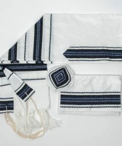 Gabrieli Tallit Gabrieli Tallits Ruth - Silk Tallit - Blue And Black With Silver On White