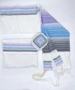 Gabrieli Tallit Ella - Silk Tallit - Pastel Purple And Blues With Silver On White