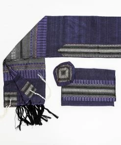 Gabrieli Tallit Elia - Silk Tallit- Gray With Gold On Purple
