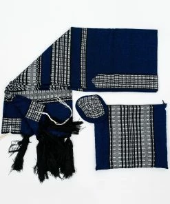 Gabrieli Tallit Yoel - Wool Tallit - Black And Grays On Blue