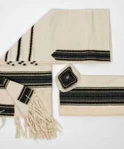 Gabrieli Tallit Adam - Cotton Tallit - Black And Gold On Off-White Gabrieli Tallits