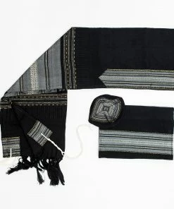 Gabrieli Tallit Elia - Silk Tallit - Gray With Gold On Black