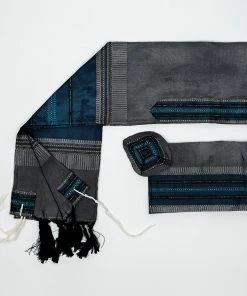 Gabrieli Tallit Gabrieli Tallits Elia - Silk Tallit- Flag Blue With Gold On Gray