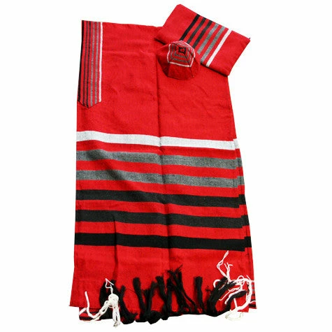 Gabrieli Tallit Gad - Wool Tallit - Grays On Red